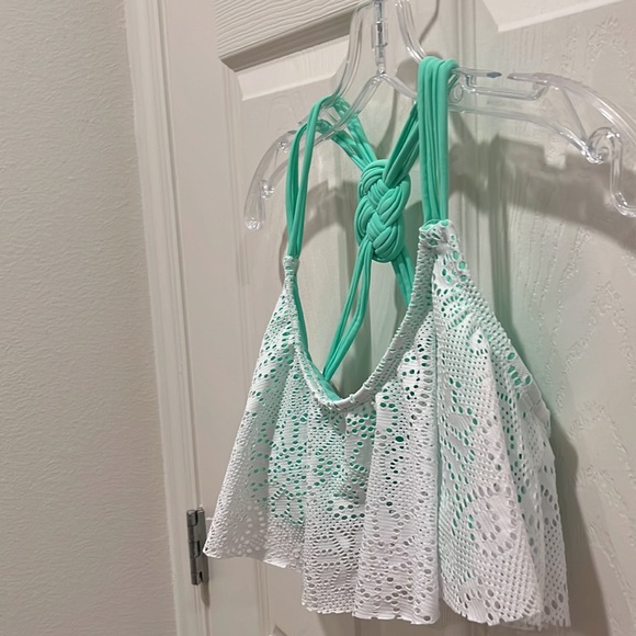 Breaking Waves Green White Bikini Swim Top L - Picture 2 of 6